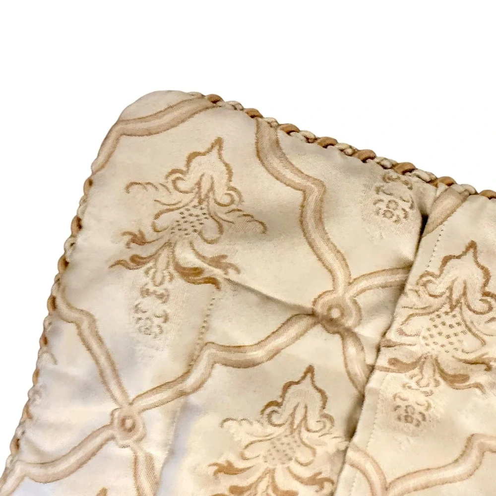 Damask Pillow Sham Champagne Gold Floral Trellis Corded Trim Queen King